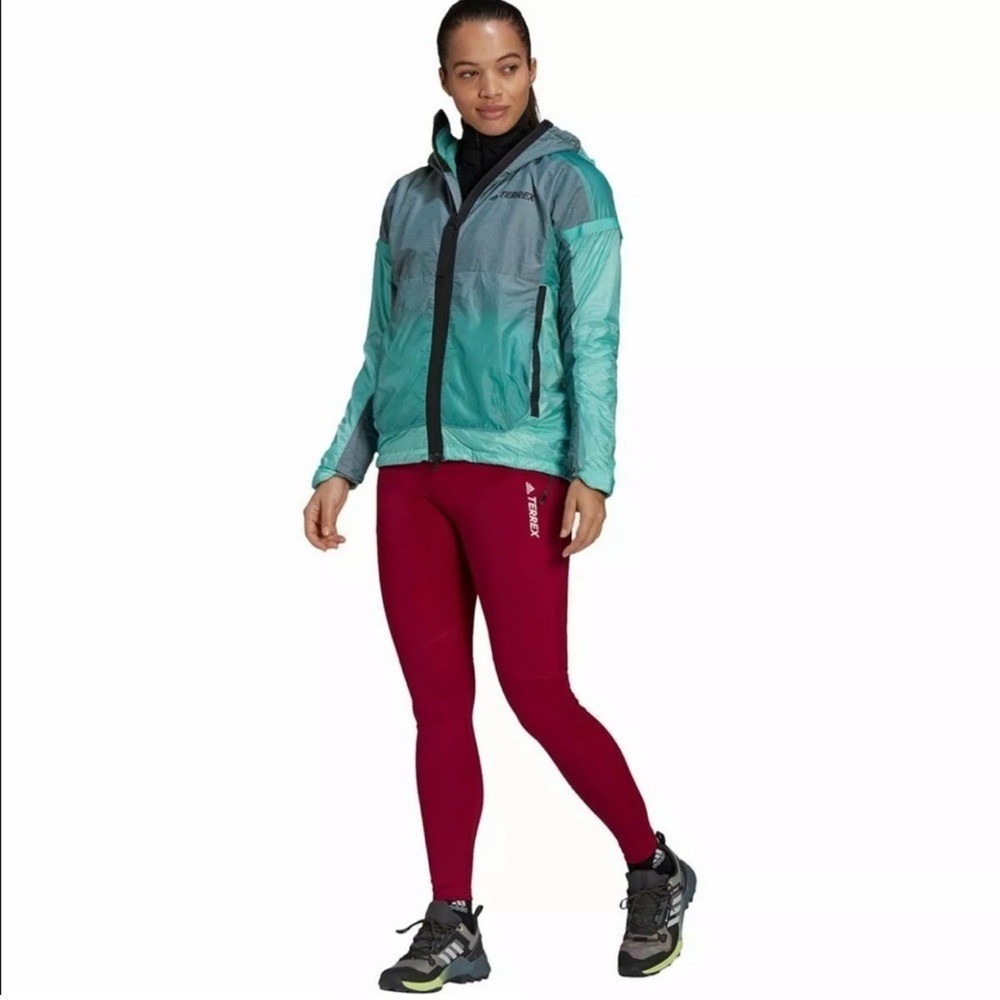 Adidas Terrex MYSHELTER Wind Jacket Womens Small Teal Gray WIND.RDY Hooded Zip